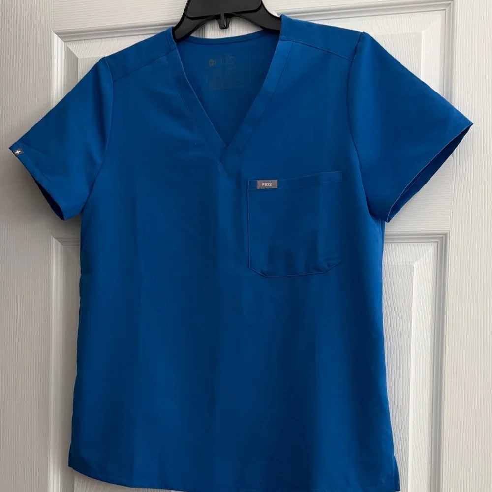 Figs Bright Blue V-Neck Scrub Top - Picture 1 of 4